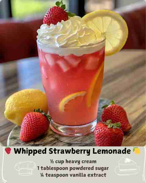 🍓 Whipped Strawberry Lemonade 🍋 Ingredients: For the Strawberry Syrup: 1 cup fresh strawberries, h...
