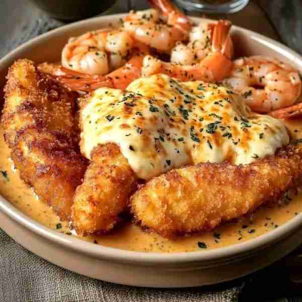 Crispy Fish Fillets & Cheesy Shrimp in Creamy Sauce 🐟🧀🍤 Ingredients: For the Crispy Fish: 2 white...