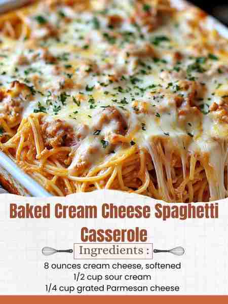 Baked Cream Cheese Spaghetti Casserole Ingredients: 8 ounces spaghetti 8 ounces cream cheese, soften...