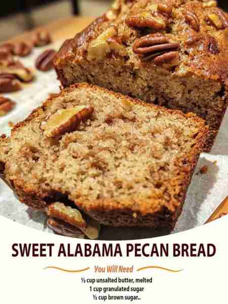 Indulge in Sweet Alabama Pecan Bread Ingredients: 1/2 cup unsalted butter, melted 1 cup granulated s...
