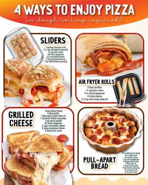 Four ways to enjoy pizza that you can't resist!🍕 1. Sliders 🍕 1 (12-count) package of Hawaiian rol...