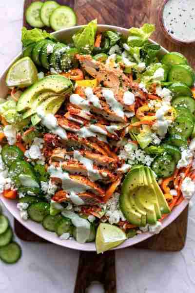 Grilled Chicken Avocado Salad Ingredients: Grilled chicken breast, sliced Romaine lettuce, chopped C...