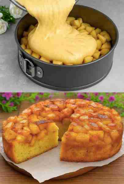A moist and golden cake, with caramelized apples in a buttery taste 🍎✨ A simple recipe, but still...