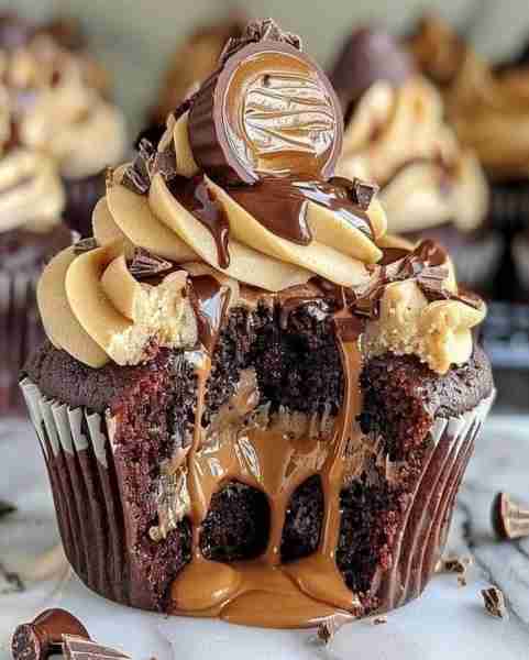 Peanut Butter Lava Cupcakes 🤤🧁 Ingredients: 1 cup all-purpose flour 1/2 cup unsweetened cocoa powd...