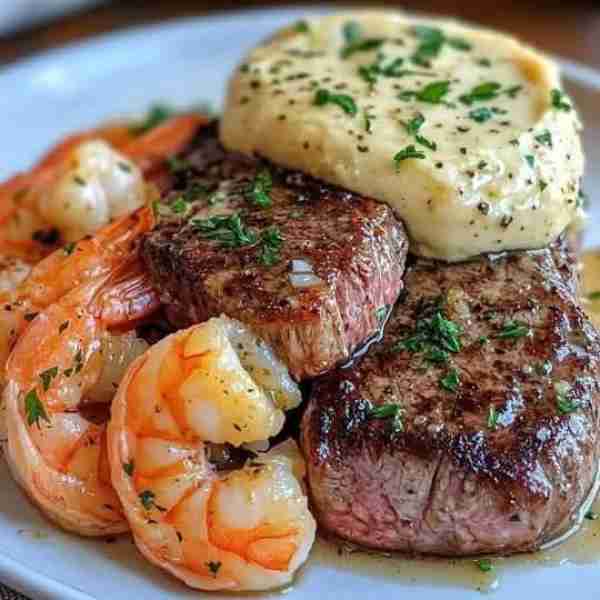 Garlic Butter Surf & Turf with Mashed Potatoes 🥩🦐🧄🥔 --- Ingredients: For the Steak & Shrimp: 2 f...