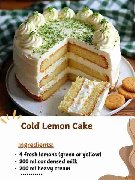 Cold Lemon Cake Ingredients • 4 fresh lemons (green or yellow) • 200 ml condensed milk • 20...