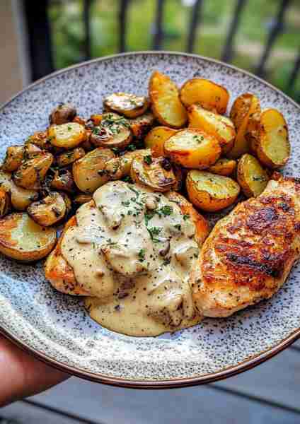 🍄 Creamy Garlic Mushroom Chicken & Truffle Roasted Potatoes is a dish that celebrates rich, earthy...