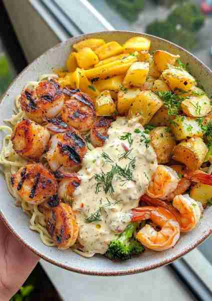 🍋 Creamy Lemon Garlic Shrimp & Chicken Alfredo is a show-stopping dish that brings together tender...