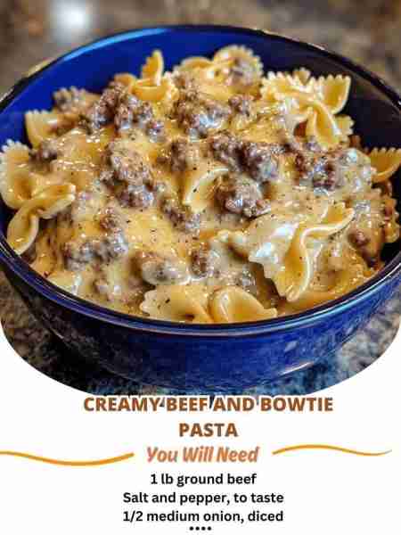 Creamy Beef and Bowtie Pasta Ingredients 1 lb ground beef Salt and pepper, to taste 1/2 medium onion...