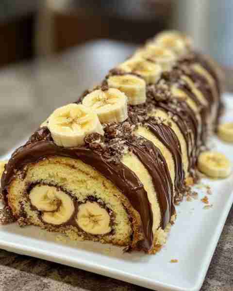 Banana Nutella Roll Cake 🍌🎂 This Banana Nutella Roll Cake is a dream come true for banana lovers!...