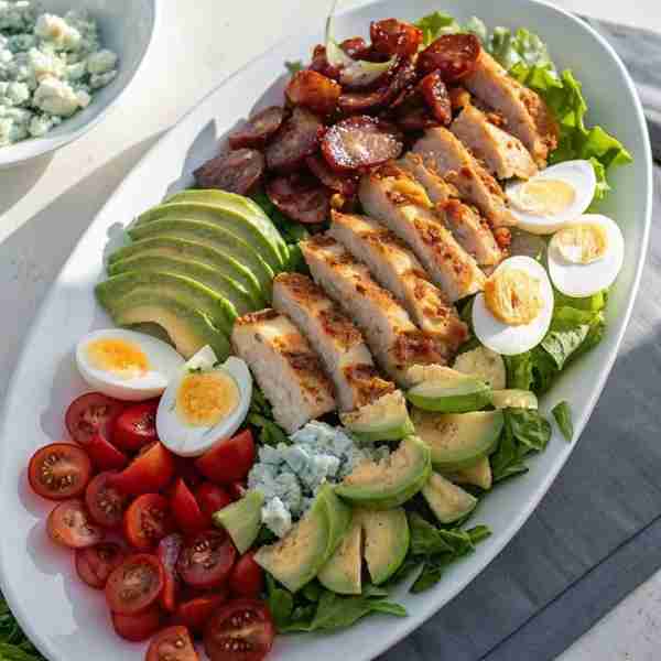 Loaded Cobb Chicken Salad 🥗🍗🥑 Ingredients: 1 grilled chicken breast, sliced 🐔 1 avocado, sliced...