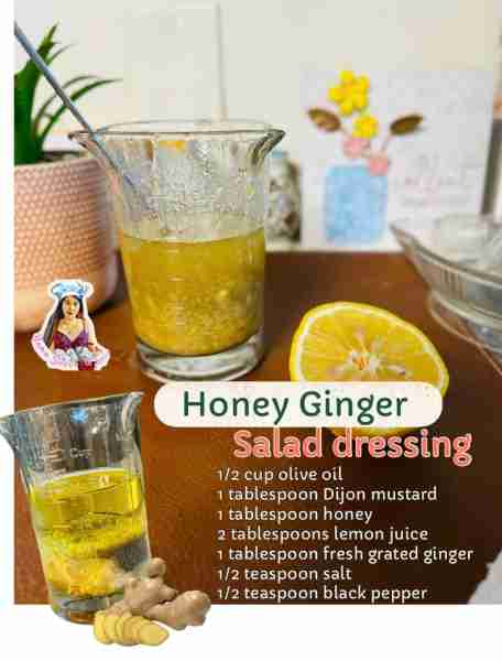Tangy and savory Honey Lemon Ginger Salad Dressing I love fresh ginger with lemon flavor. Great for...