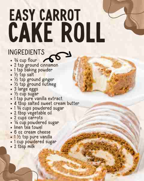 This Carrot Cake Roll is soft, spiced, and stuffed with dreamy cream cheese filling! 🎂✨ You’ll Nee...