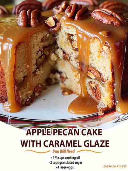Apple Pecan Cake With Caramel Glaze Ingredients 1 ½ cups cooking oil 2 cups granulated sugar 4 large...