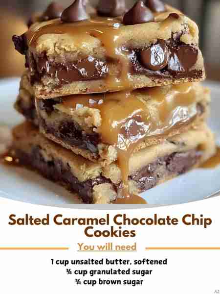 Salted 😉 Caramel Chocolate Chip Cookies Ingredients: - 1 cup unsalted butter, softened 🧈 - ¾ cup g...