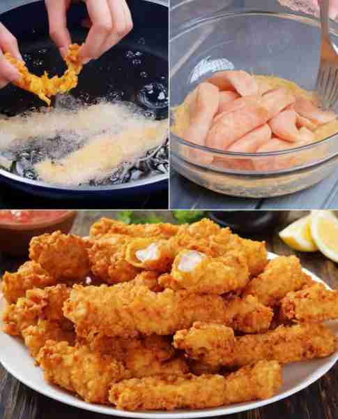 CRISPY CHICKEN STRIPS 😋👇💬 Ingredients: - 1 lb boneless, skinless chicken breasts 🍗 - 1 cup all-p...