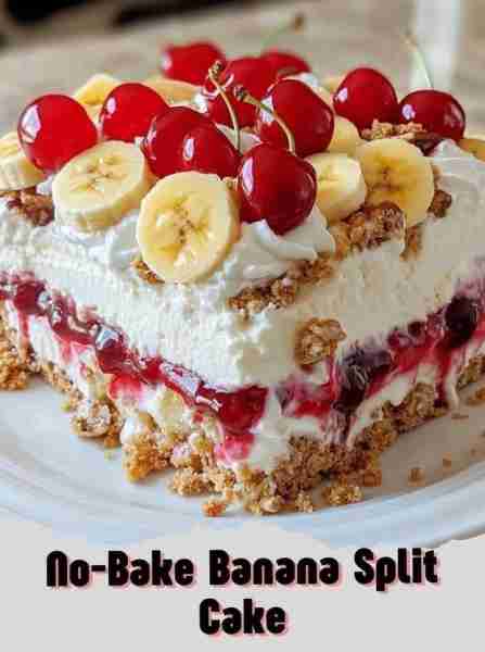 No-Bake Banana Split Cake - Don't LOSE this recipe ❤ Ingredients: 2 cups graham cracker crumbs 1/2 c...