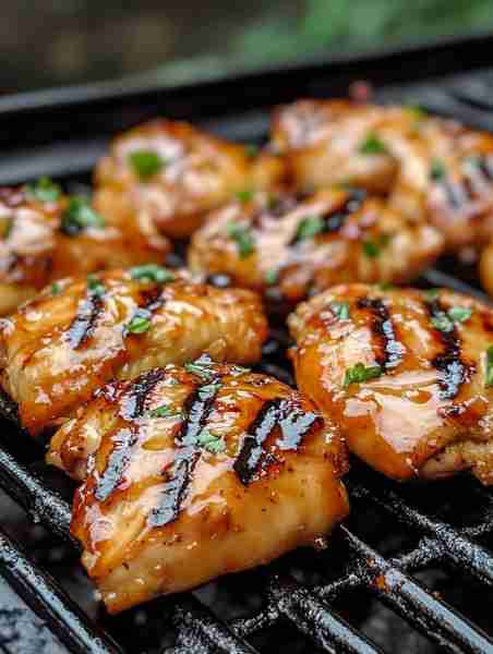 Sticky Grilled Garlic Honey Chicken 🍗🍀🔥 Ingredients: 2 lbs chicken thighs ¼ cup soy sauce ⅓...