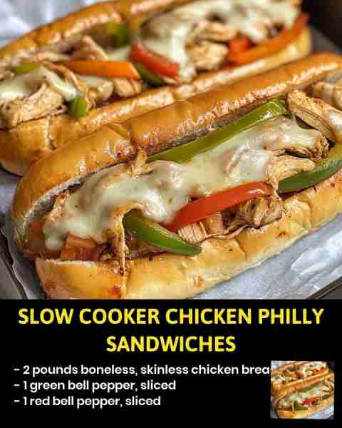 Slow Cooker Chicken Philly Sandwiches 👉👉FULL recipe in commets