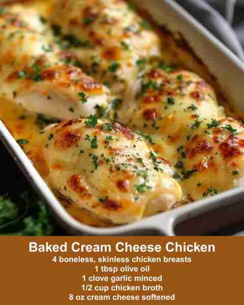 "True story: I made this Baked Cream Cheese Chicken for my family last week, and my husband literall...