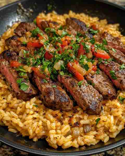 CREAMY CAJUN STEAK AND RICE WITH PARMESAN Ingredients: 1 lb thinly sliced steak (sirloin or flank) 1...