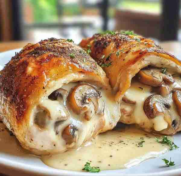 Garlic Butter Mushroom and Cheese Stuffed Chicken Ingredients: 4 large chicken breasts Salt and pepp...
