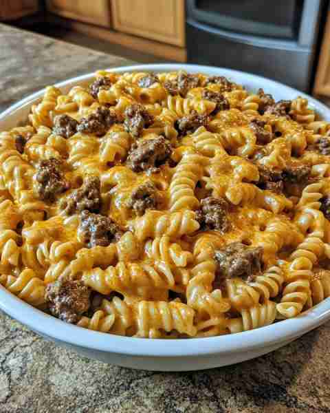 ONE-POT CHEESY BEEF PASTA WITH A CREAMY TWIST Ingredients: 1 lb ground beef 12 oz rotini or penne pa...
