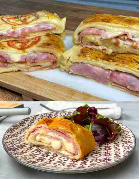 Puff pastry strudel with ham and cheese, absolutely dangerous! 100 g Emmental cheese 150 g cream che...