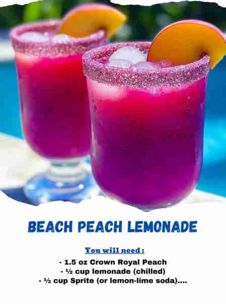 🍑 Beach Peach Lemonade 🍋 A peachy punch of Crown with a sparkling lemonade twist and a splash of s...