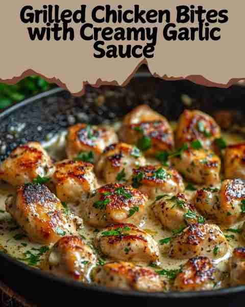 🍗 Grilled Chicken Bites with Creamy Garlic Sauce Juicy grilled chicken bites coated in a luscious,...