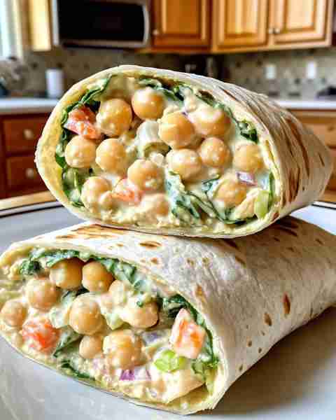 Easy Chickpea Salad for Wraps - Totally Vegan! 👍😋 ingredients: 1 can (15 ounces / 425g) chickpeas,...
