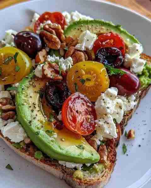 🥑Avocado Toast with Feta Cheese, Cherry Tomatoes, Cranberries, and Walnuts. We always have feta che...