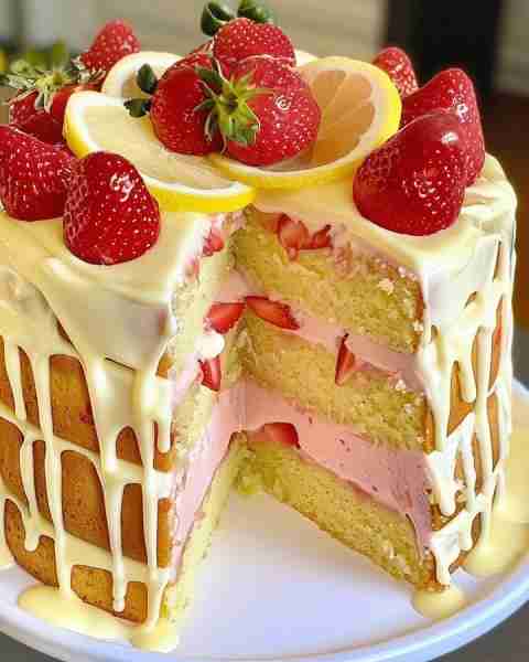 Strawberry Lemonade Buttermilk Cake 🕒 Prep Time: 20 mins 🍳 Bake Time: 30–35 mins 🍽 Yields: 1 9-inc...