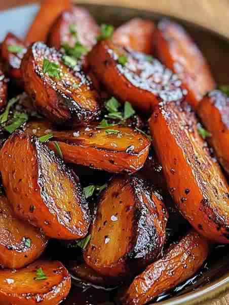 Balsamic Glazed Roasted Carrots 🥕🍴✨ Ingredients: 1 ½ tablespoons olive oil Salt and black pep...