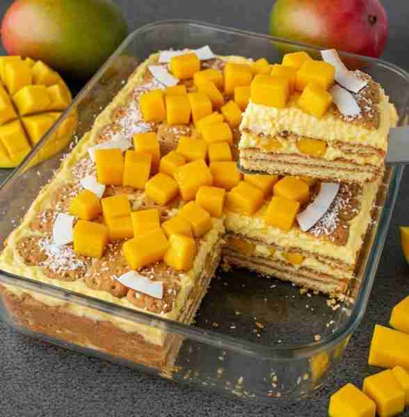 MANGO CARLOTA 🥭 Ingredients: • 1 kg mango (peeled and diced and sliced) • 1 can of condensed milk (...