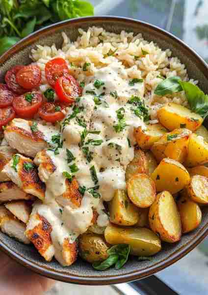🧀 Creamy Garlic Alfredo Chicken Bowl with Parmesan Potatoes is a rich, flavorful dinner that brings...