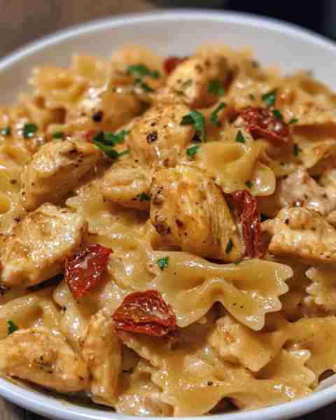 CAJUN GARLIC BUTTER CHICKEN BITES WITH CREAMY BOWTIES Ingredients: 2 boneless, skinless chicken brea...