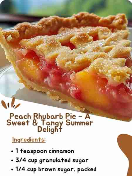 Peach Rhubarb Pie – A Sweet & Tangy Summer Delight Ingredients 1 teaspoon cinnamon 3/4 cup granulate...