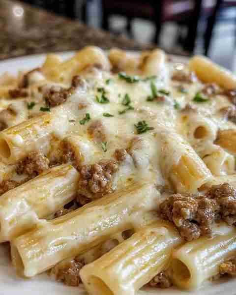 CAJUN CHEESY RIGATONI WITH GARLIC BUTTER GROUND BEEF Ingredients: 12 oz rigatoni pasta 1 lb ground b...