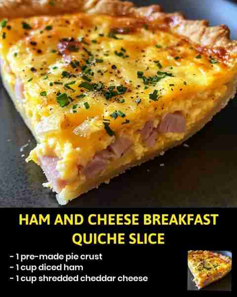 Ham and Cheese Breakfast Quiche Slice Introduction: Start your day off right with this delicious Ham...