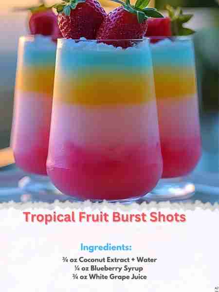 Tropical 🍸 Fruit Burst Shots Ingredients: ¾ oz Coconut Extract + Water (as substitute for Coconut R...