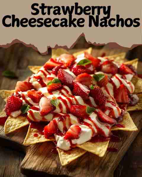 🍓 Strawberry Cheesecake Nachos Crispy cinnamon-sugar chips layered with sweet cream cheese filling,...