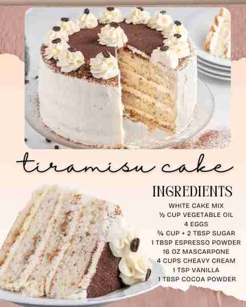 Impress literally everyone with this Tiramisu Cake! ~~~~ INGREDIENTS Cake 16.25 ounces white cake mi...