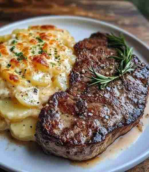 WOULD YOU EAT THIS TREMENDOUS RIBEYE STEAK WITH CHEESY SCALLOPED POTATOES 🥩🧀 Ingredients: For the...