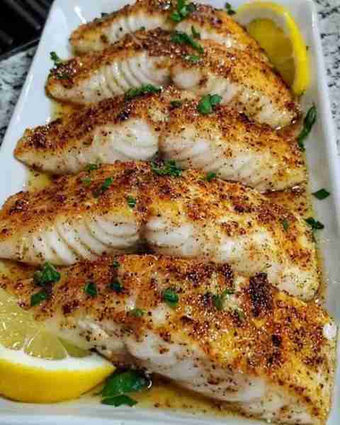 ZESTY LEMON BUTTER FISH FILLET 🐟🍋 📋 Ingredients: For the Fish: 4 fillets of white fish (such as c...