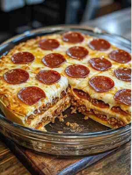 Pepperoni Pizza Layer Cake Ingredients: For the Pizza Layers: - 2 pre-made pizza crusts (store-bough...