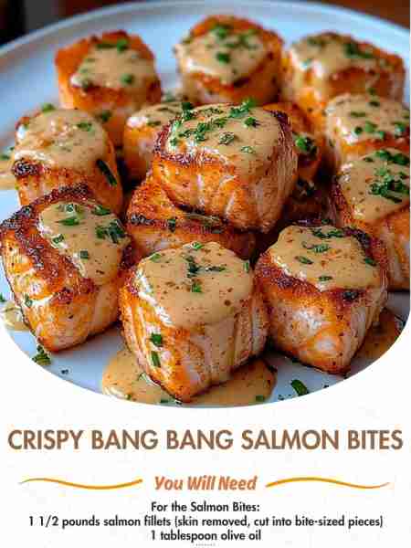 Crispy Bang Bang Salmon Bites Ingredients: For the Salmon Bites: 1 1/2 pounds salmon fillets (skin r...