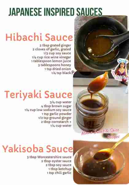 Japanese Inspired Cuisines-Homemade Sauce Recipes! Hibachi Sauce 2 tbsp grated ginger 2 cloves of ga...