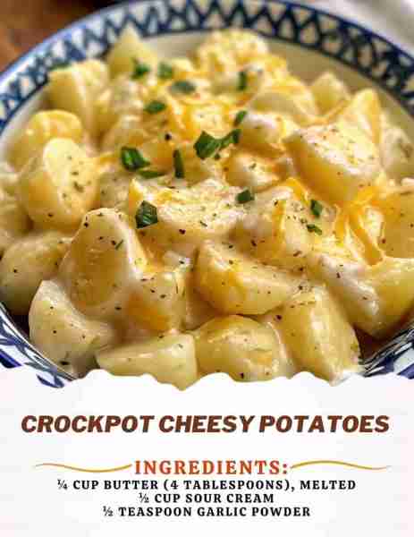 Crockpot Cheesy Potatoes Ingredients: 7–8 large potatoes, peeled and diced 1 (10.5 oz) can cream of...