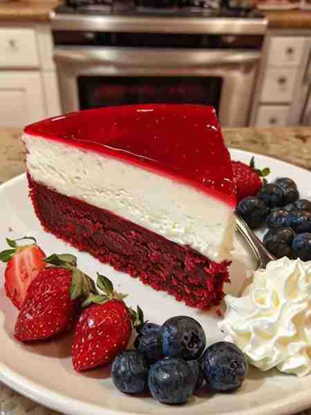 Red Velvet Cheesecake with Berry Jelly Topping Ingredients: For the Red Velvet Layer: • 1 box red ve...